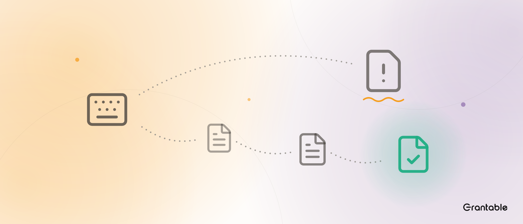 From one keyboard, a single long dotted jump lands on a warning-marked draft, while short dotted hops through small drafts end at a clean checked file.