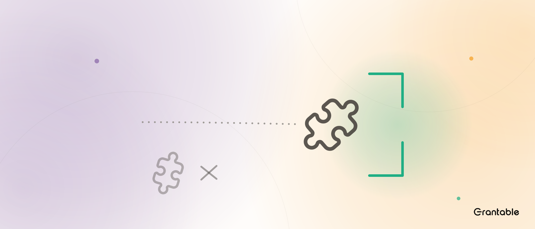 A puzzle piece travels a dotted line toward a matching emerald slot, while a faded mismatched piece drifts away below.