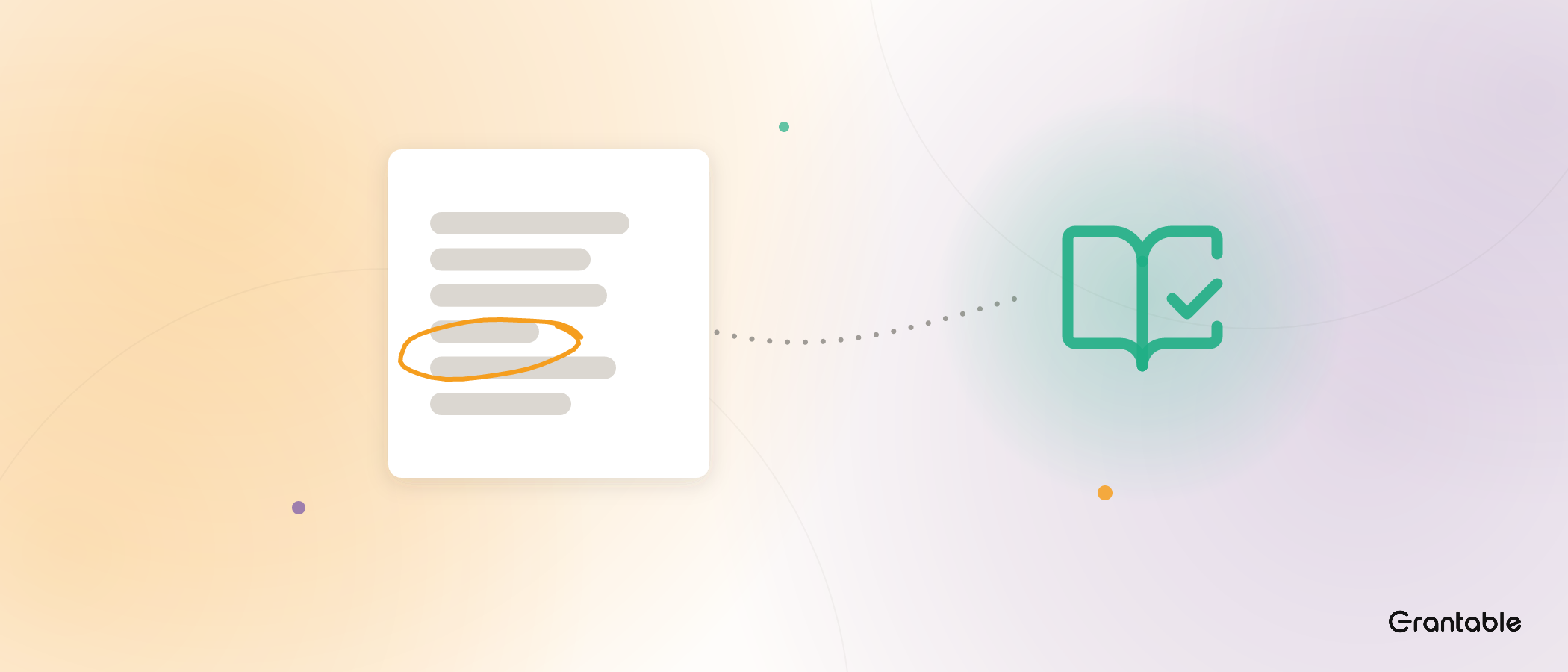 A draft with one statistic circled in marigold, pulled along a dotted line to an open source book marked with a check.